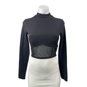 NA-KD Women's Black Long Sleeve Mock Neck Mesh Corset Bustier Crop Top Size S